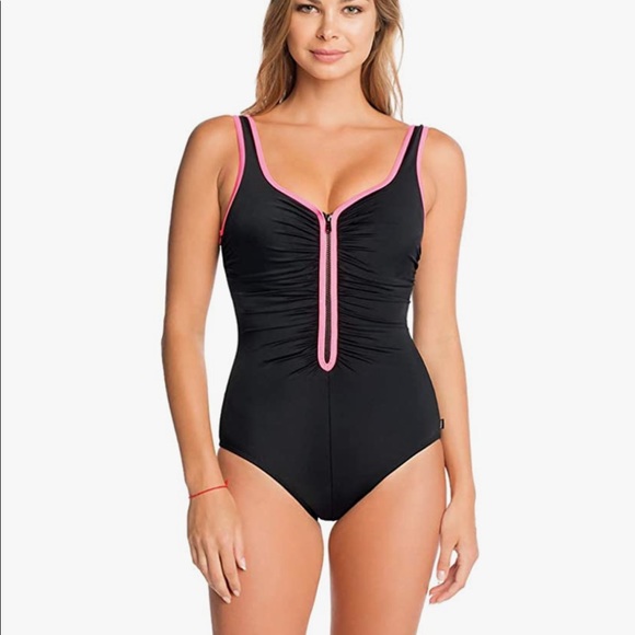 Reebok Half Zip One Piece Swimsuit Black Size 14 - Picture 13 of 13